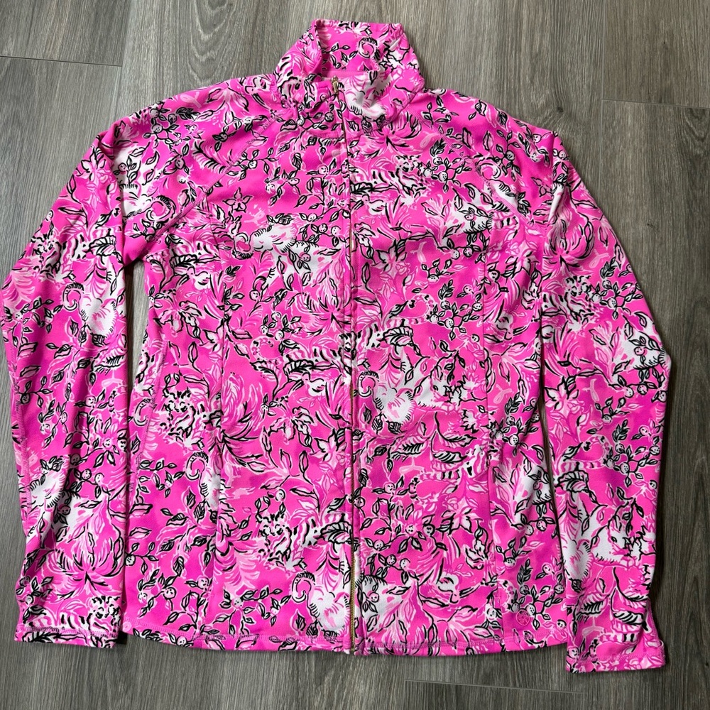 Lily Pulitzer Luxletic Pink Floral Zip-Front Women’s Jacket L thumb holes